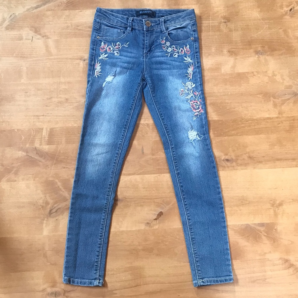 Blue Spice Skinny Jeans with Floral Embroidery